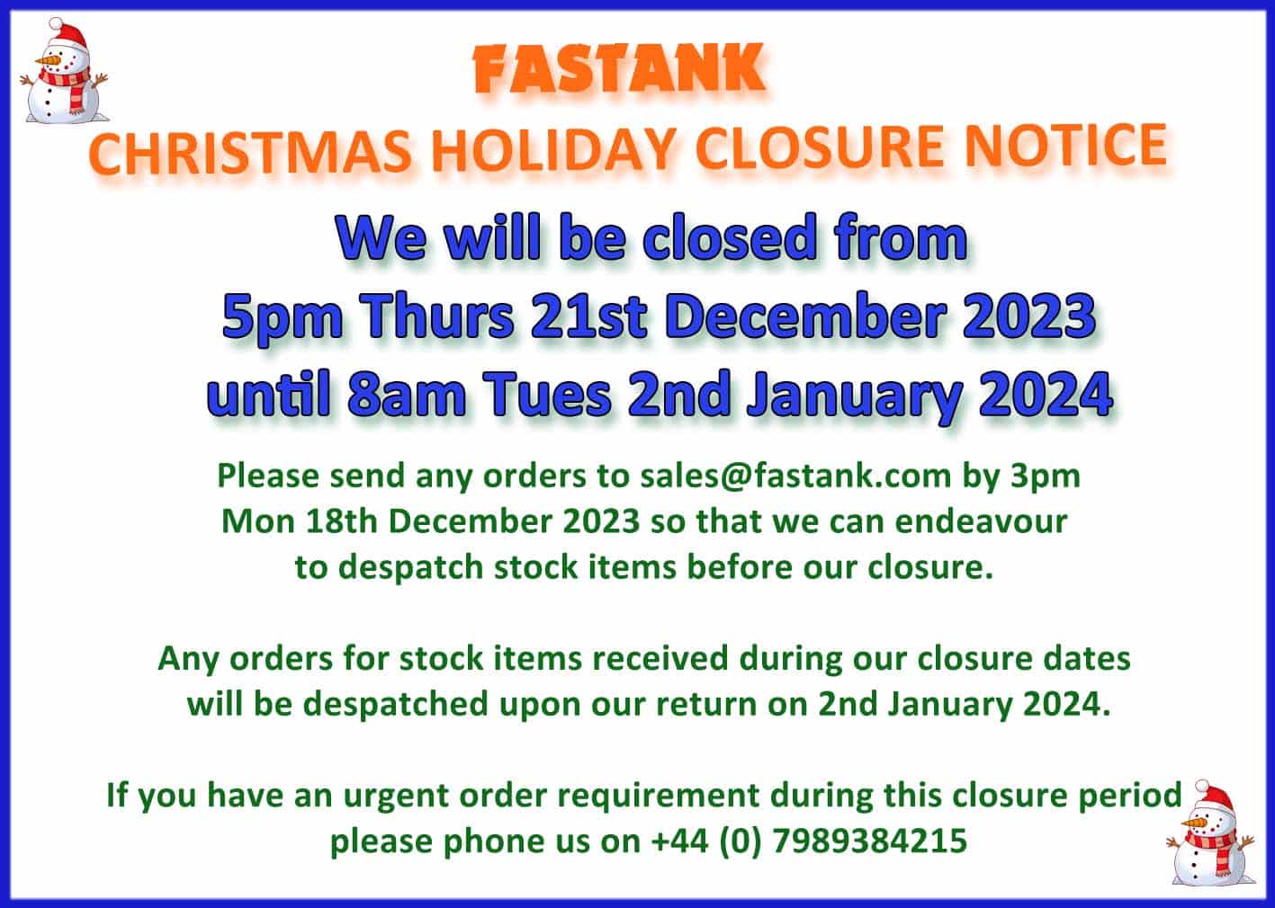 Christmas & New Year Holiday Closures 2023